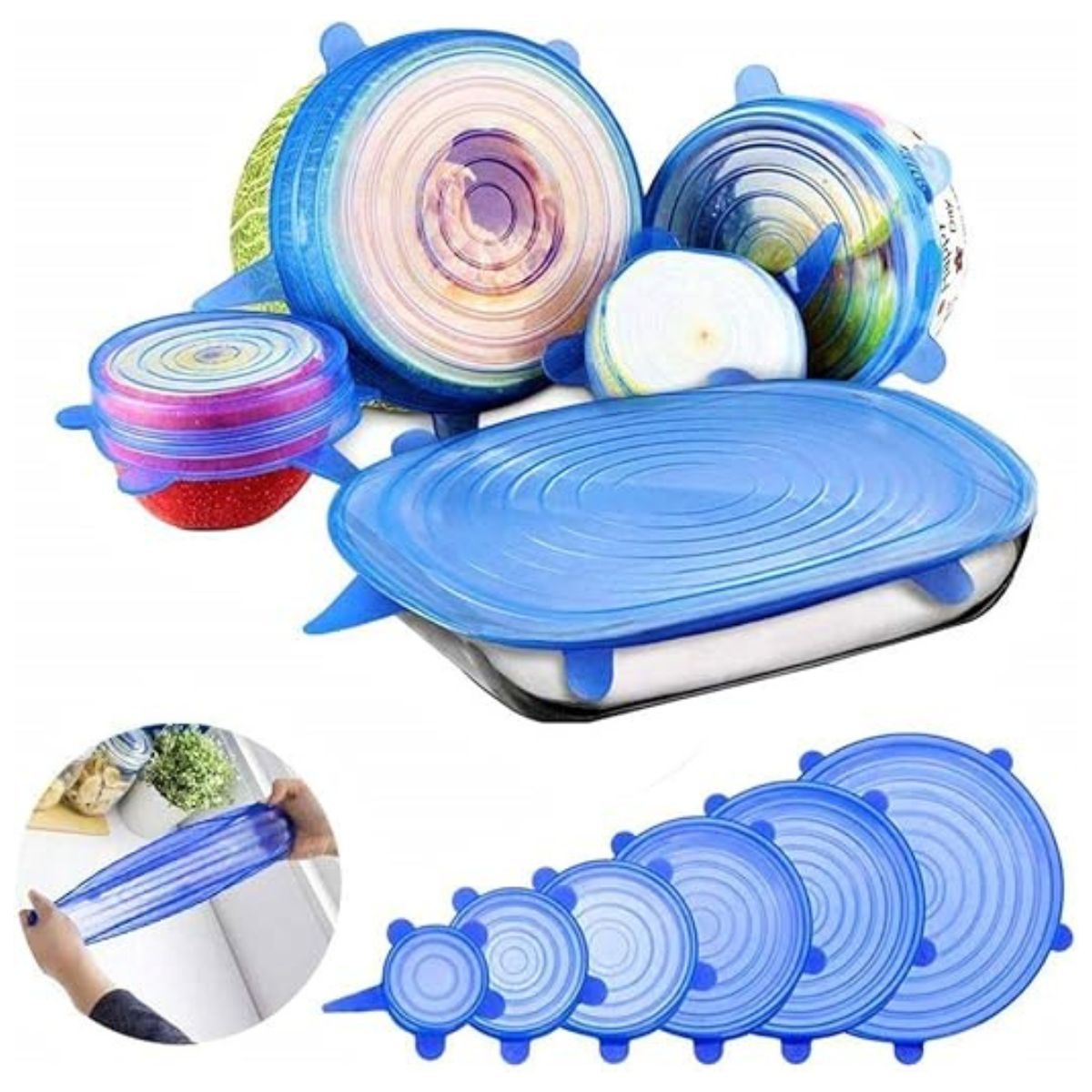 Set 6 Tapas Elásticas Silicona Reutilizable